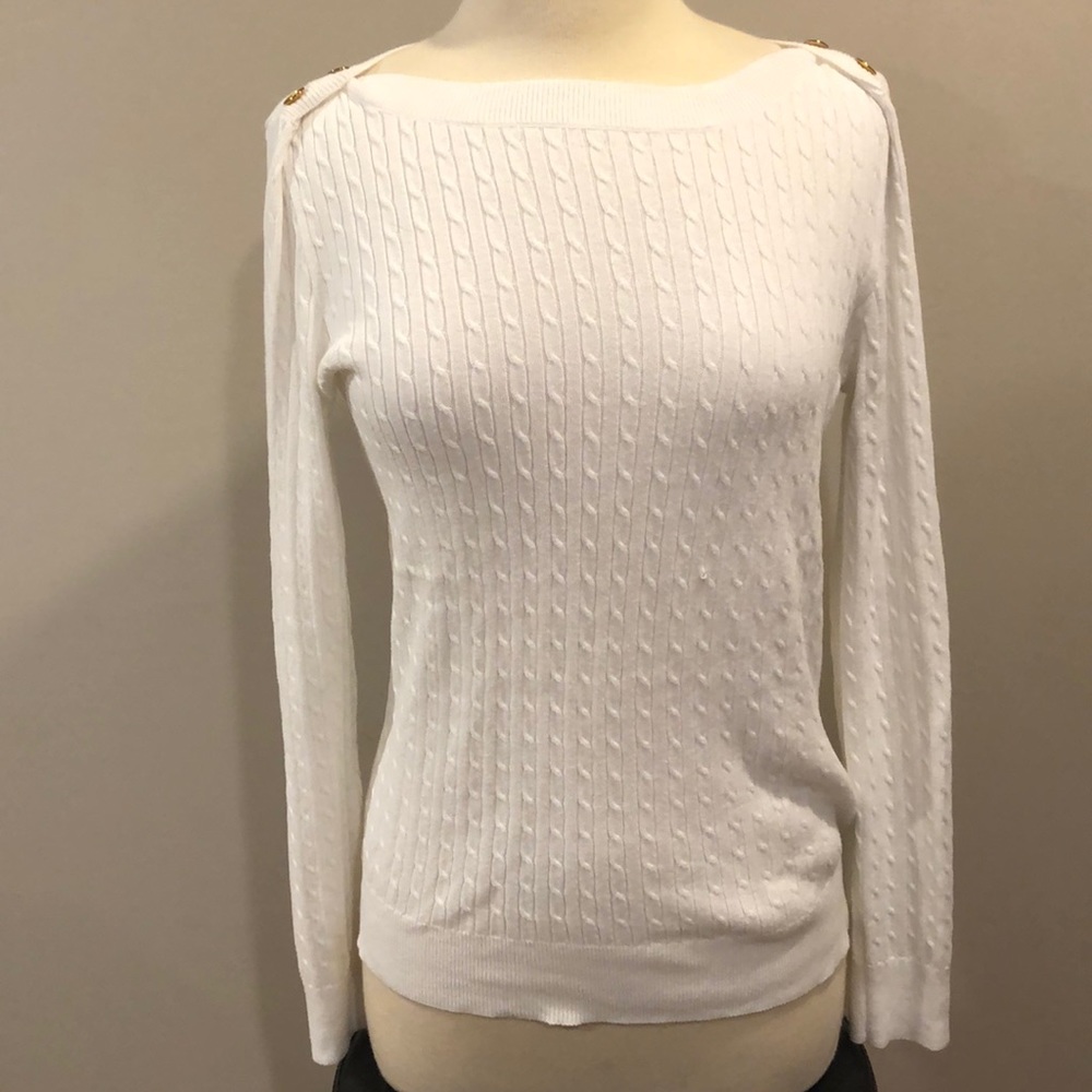 Lauren Ralph Lauren White Sweater Top Sz L